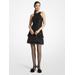 Michael Kors Pinstripe Sequined Georgette Halter Dress Black 00