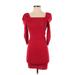 Lily Rose Casual Dress - Mini Square 3/4 sleeves: Red Solid Dresses - Women's Size Small