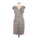 London Times Cocktail Dress - Party V Neck Short sleeves: Gray Print Dresses - Women's Size 4