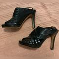 Coach Shoes | Coach Black Leather Woven Shoes Size 8 Platform Slingback Heels | Color: Black | Size: 8