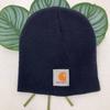 Carhartt Accessories | Carhartt Navy Blue Patch Logo Knit Acrylic Stretch Usa Made Winter Beanie Hat | Color: Blue | Size: Os