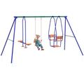 Outsunny 3 in 1 Garden Swing Set, Metal Kids Swing Set with Single Swing, Glider, Rocking Chair Swing, for Toddlers 3+ Years, Outdoor Playground