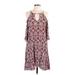 Suzanne Betro Casual Dress - A-Line Keyhole 3/4 sleeves: Burgundy Dresses - Women's Size Large