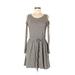 Lilis Closet Casual Dress - Mini Scoop Neck Long sleeves: Gray Print Dresses - Women's Size Small