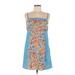 Influence Casual Dress - A-Line Square Sleeveless: Blue Floral Dresses - Women's Size 8