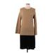 Nina Leonard Casual Dress - Sweater Dress High Neck Long sleeves: Tan Solid Dresses - Women's Size Medium