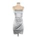 Honey and Rosie Cocktail Dress - Bodycon Square Sleeveless: Silver Print Dresses - Women's Size Small