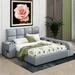 Latitude Run® Queen Size Platform Bed w/ Multimedia Nightstand & Storage Shelves Upholstered/Faux in Gray | 40.6 H x 81.5 W x 81.5 D in | Wayfair