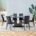 Ivy Bronx Kendrix Rectangular 63" Dining Table Set, Faux Marble Top & U-Shape MDF Base Wood/Glass in Black | 30 H x 35.4 W x 63 D in | Wayfair