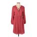 Old Navy Casual Dress - A-Line Tie Neck 3/4 sleeves: Burgundy Print Dresses - Women's Size Small