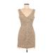 BCBGMAXAZRIA Casual Dress - Sheath V-Neck Sleeveless: Tan Dresses - Women's Size 6