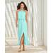 Boston Proper - Island Paradise Blue - Halter Blouson Knit Ankle Length Dress - Medium