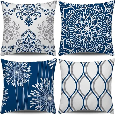 Dekorative Kissen bezug 40x40cm blau moderne einfache quadratische Kissen bezug Sofa Bauernhaus Image