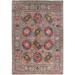 Bare Beige, Hand Knotted, Densely Woven, Kazak with Afghan Ersari Elephant Feet All Over Design, Vegetable Dyes, Rug 4'10"x6'10"