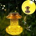 Aihimol Metal Iron Solar Lamp Hollow Outdoor Antique Hanging Bird Feeder Solar Lamp Bird Feeder - Antique Hollow Metal Iron Hanging Bird Feeder Outdoor - For Garden Yard Decor