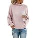 TUWABEII Womens Trendy Tops Women s Casual Solid Knitting Long Sleeves Pullover Sweater