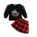 Toddler Fall Outfits Christmas Tulle Long Sleeve T Shirts Tops Xmas Plaid Printed Skirts Outfits Boy Outfits Black 18 Months-24 Months