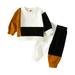 Girls Fall Outfits Boys Long Sleeve Patchwork Color Tops Casual Sports Pants Two Piece Outfits Set Baby Boy Fall Outfits Black 0 Months-6 Months