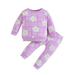 Fall Outfits For Girls Spring Summer Print Cotton Long Sleeve Hoodie Tops Pants Outfits Clothes Toddler Boy Fall Outfits Purple 12 Months-18 Months