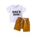 Girl Outfits Boys Short Sleeve Letter Prints T Shirt Pullover Tops Shorts Outfits Boy Outfits White 18 Months-24 Months