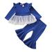 Baby Outfits For Girls Baby Autumn Winter Cotton Long Sleeve Tops Tulle Bell Bottom Set Clothes Baby Boys Clothing Sets Blue 4 Years-5 Years