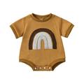 HIBRO Cute Baby Girl Boys Girls Short Sleeve Cartoon Rainbow Printed Pullover Romper Sweatshirt Bodysuits