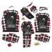 Suanret Christmas Family Matching Pajamas Sets Letter Snowman Print Long Sleeve Tops Plaid Pants Sleepwear PJs Black Red 4-5 Years