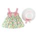 Meuva Baby Girls 6M-3Y Sleeveless Bowknot Floral Printed Suspenders Princess Dress Hat Set Baby Girls Birthday Dresses for Girls Long Overall Dresses for Girls Dot Dress for Girls Heart Dress