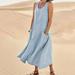 TUWABEII Fall & Winter Dresses for Womens Women s Summer Fashion Casual Solid Color Sleeveless Cotton Linen Long Dress