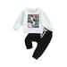 Baby Boy Halloween Outfits Ghost Letter Print Sweatshirt and Pants