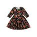 Baby Girl Fall Dress Long Sleeve Round Neck Floral Pumpkin Print Dress