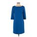 Ann Taylor Casual Dress - Shift Crew Neck 3/4 sleeves: Blue Print Dresses - Women's Size 4