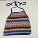 American Eagle Outfitters Tops | American Eagle Women's Sz Med Crochet Knit Halter Top Tie Neck Lined Boho Y2k | Color: Blue/Orange | Size: M