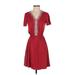 Old Navy Casual Dress - A-Line V Neck Short sleeves: Burgundy Print Dresses - Women's Size X-Small