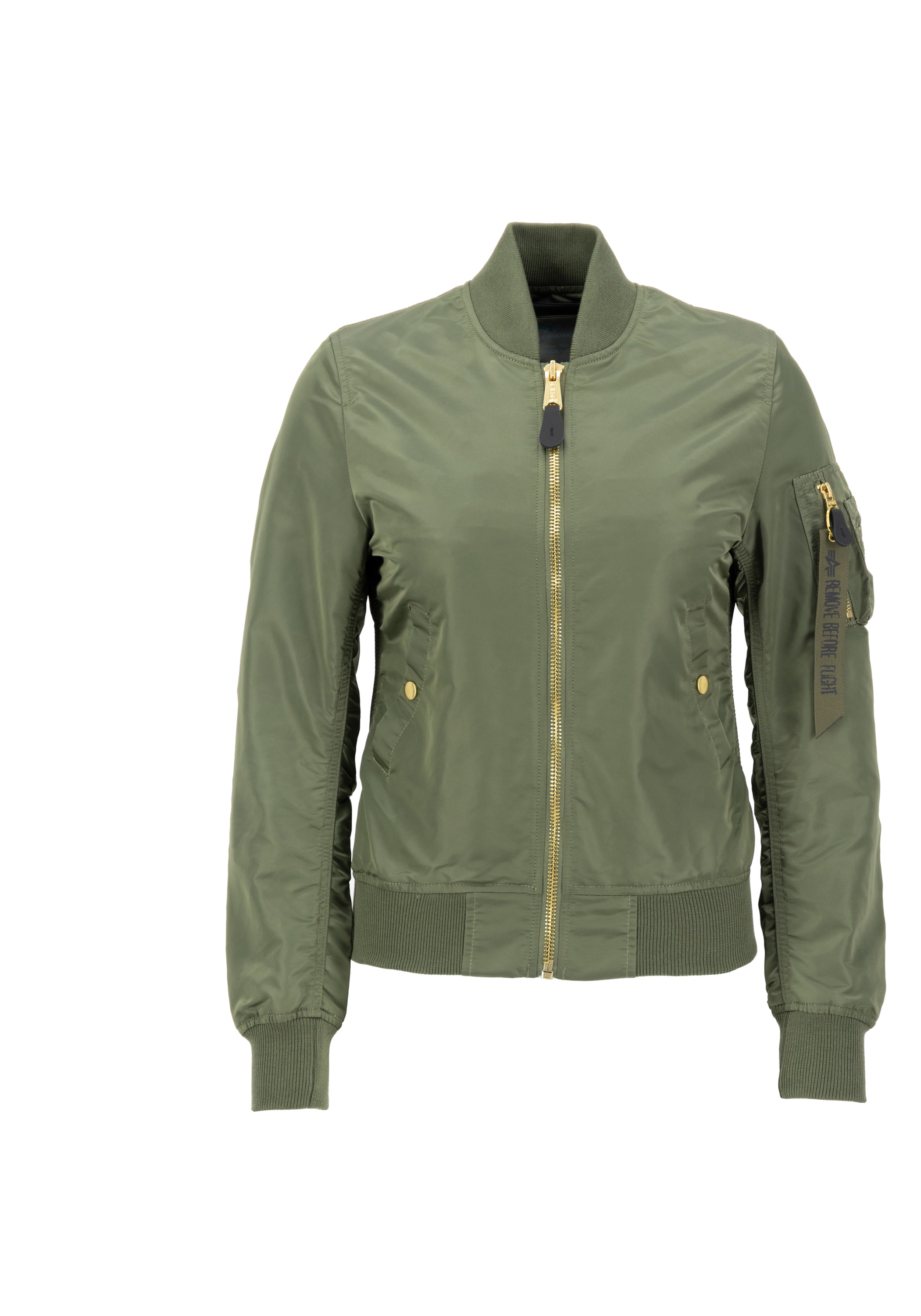 Bomberjacke ALPHA INDUSTRIES "MA-1 VF Light W", Damen, Gr. L, grün (sage, grün, gold), Obermaterial: 100% Nylon, Futter: 100% Nylon, Jacken Bomberjacke