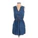 Gap Casual Dress - Mini V-Neck Sleeveless: Blue Solid Dresses - Women's Size X-Small