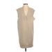 J.ING Casual Dress - Mini Plunge Sleeveless: Tan Color Block Dresses - Women's Size P