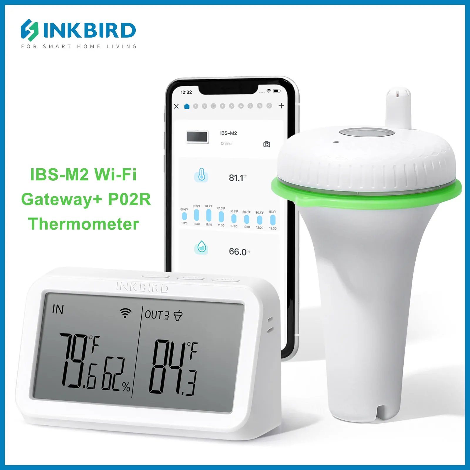 Inkbird verbesserte wasserdichte Pool-Thermometer mit ibs-m2 Wi-Fi-Gateway 300 Fuß drahtlose Schwimm temperatur Feuchtigkeit monitor Image
