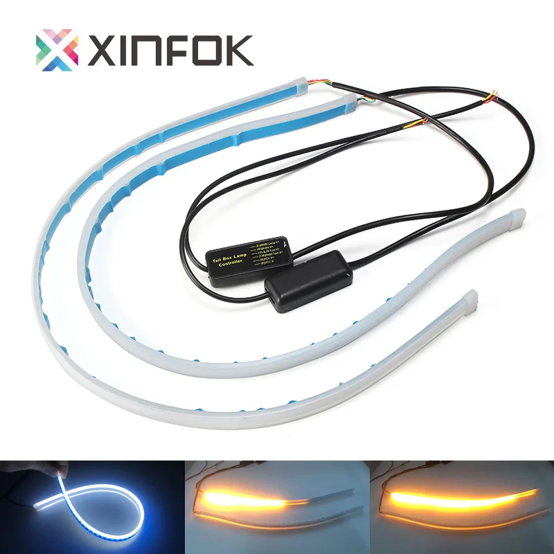 2x30cm 45cm 60cm impermeabile Switchback LED DRL luce di marcia diurna flessibile auto LED Strip faro indicatore di direzione