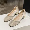 Große Größe 35-43 Frauen Pumps Med Ferse Karree Büro Dame Schuhe Perlen Kristall Diamanten