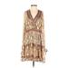 Love Sam Casual Dress - A-Line V Neck Long sleeves: Tan Paisley Dresses - Women's Size X-Small - Print Wash