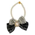 Farfi Pet Necklace Adjustable Dog Bowknot Necklace with Snap Design Stylish Cat Fake Pearl Collar Pet Jewelry (White + Black S)