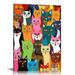 COMIO Framed Funny Colorful Cat Wall Art Cartoon Cat Canvas Wall Art Cute Bathroom Wall art Picture Nursery Wall Decor Bedroom Poster