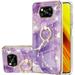 Phone Case for Xiaomi Poco X3 NFC IMD Marble Pattern Shiny Ring Kickstand Case for Girls with Camera Lens and Screen Protect Cover for Xiaomi Poco X3 NFC ZHDD Purple