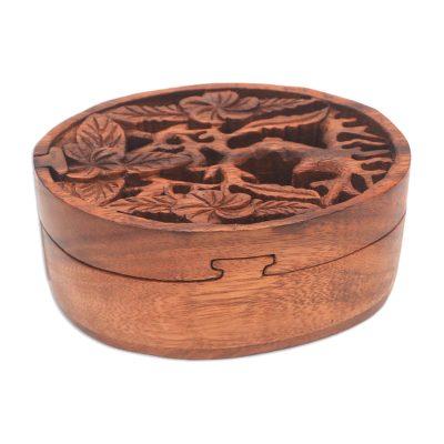 Plumeria Oval,'Floral Suar Wood Puzzle Box from Bali'