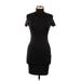 Shein Casual Dress - Bodycon Turtleneck Short sleeves: Black Print Dresses - Women's Size Medium
