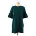 Pull&Bear Casual Dress - Shift Crew Neck Short sleeves: Green Print Dresses - Women's Size Medium