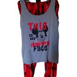 Disney Intimates & Sleepwear | Disney Women's Two-Piece Pajama Set This Is My Happy Face Xl Tank Top And Pants | Color: Black/Red | Size: Xl