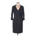 Ann Taylor Casual Dress - Sheath V Neck 3/4 sleeves: Black Polka Dots Dresses - Women's Size 6