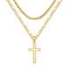 Ursteel Layered Cross Necklace for Men, 925 Sterling Silver Cross Pendant Stainless Steel Chain 18K Gold Silver Layered Wheat Chain Figaro Chain Cross Necklace for Men Women Girls 16 18 20 22 24 Inch,